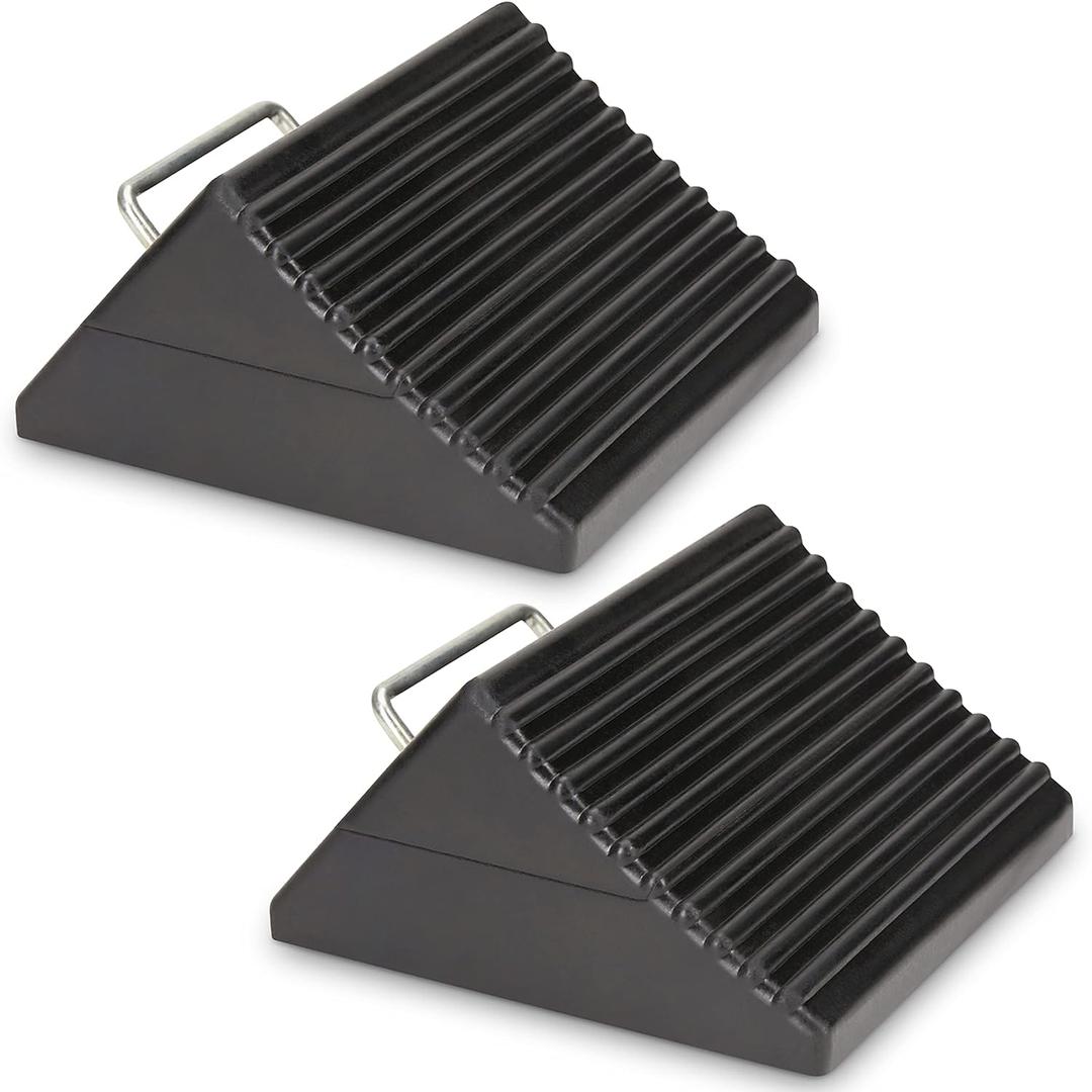 Wheel Chocks for Cars, RVs, Trucks, Trailers, and Vehicles G.V.W. up to 6T, 2 Pack - Anti Slip Bottom Tire Chock for All Weather Use - RV, Travel Trailer, Pop Up Camper Accessory