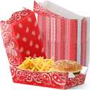 Remerry 100 Pieces Cowboy Paper Food Trays Party Supplies Western Paisley Snack Candy Holder Disposable Serving Trays for Cowboy Party Decorations Food (Red)