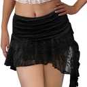 Kolagri Women Y2K Lace Mini Skirt Low Rise Pleated Ruffle Short Skirts Layered Flowy Asymmetrical Fairy Half Slip Skirt Large