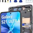 OLED for Samsung Galaxy S21 Ultra 5G Screen Replacement OLED Display Touch Screen Digitizer Assembly Supports Fingerprint with Frame + Tools + Replacement Guide (Black)