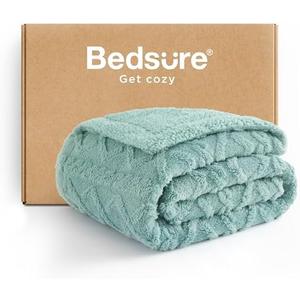 Bedsure Gentlesoft Sherpa Fleece Throw Blanket for Couch - Fluffy & Cozy Cable Jacquard Tufted Throw for Women Gift, Thick and Warm Christmas Blanket for Winter, Sage Green, 50x60 Inches