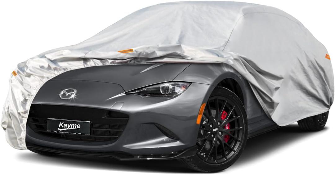 Kayme 6 Layers Car Cover Custom Fit for Mazda Miata MX-5 MX5 (1990-2025) Waterproof All Weather for Automobiles, Outdoor Full Cover Rain Sun UV Protection.Sliver (LM-Silver)