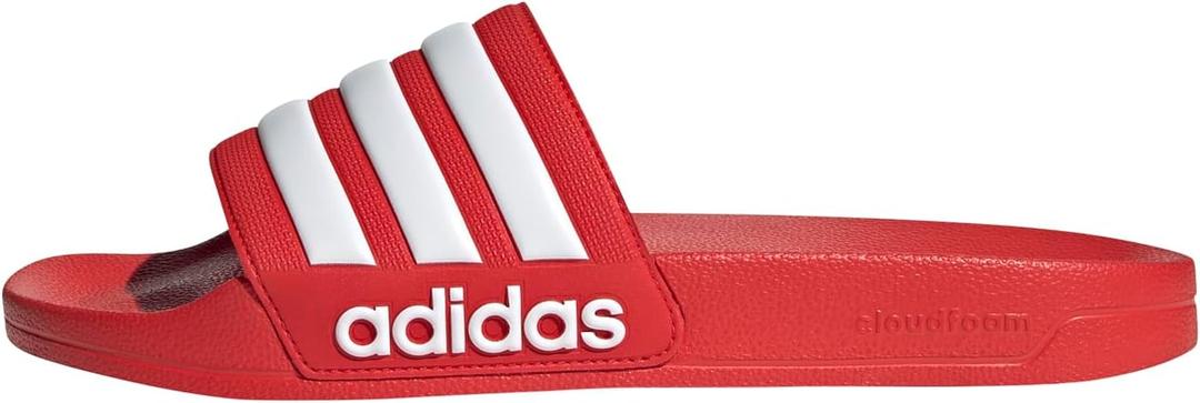 adidas unisex-adult Adilette Shower (10 Women/9 Men, Vivid Red/White/Vivid Red)