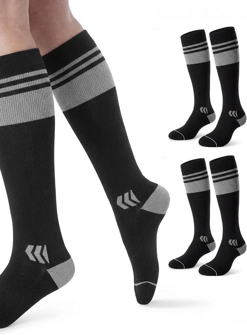 Momcozy Compression Socks for Women, 20-30mmHg Athletic Support Socks for Running, Travel, Flying, Yoga & Workouts 2 Pairs (Black, L)