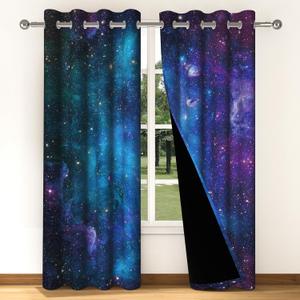 Galaxy Blackout Curtains Space Curtains for Bedroom Boys Room 84 Inches Length 2 Panels Set Outer Constellation Star Window Drapes for Living Room Grommet Room Darkening 42x84 (Violet)