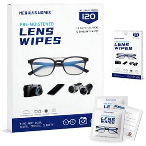 Third-Generation Lens Wipes, 120 Count, Individually Wrapped Pre-Moistened Cleaning Wipes for Eye Glasses, Camera Lens Cleaner, Streak-Free Scratch-Free Screen Cleaning for Phone, Sunglasses, Laptop
