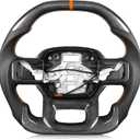 Steering Wheel for F150 Raptor 2021-2024 Real Carbon Fiber Double-D Design Orange Stripe&Stitching with Heated Nappa Preforated Leather Grip Compatible with Raptor with Paddle Shifter Models