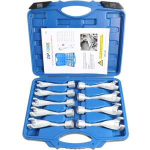 9pc Common Rail Injection Fuel Line Socket Set 12 Point Injector Fuel Line Socket 1/2" Dr 12mm 14mm 16mm 17mm 18mm 19mm 21mm 22mm 24mm Removal Temperature Sensors Thermo Switches