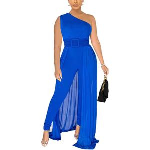 chicyes Women's Jumpsuits Dressy Date Night Rompers Long Sleeve Bodycon Pants Birthday Party Outfits Clothes (Blue, XL)