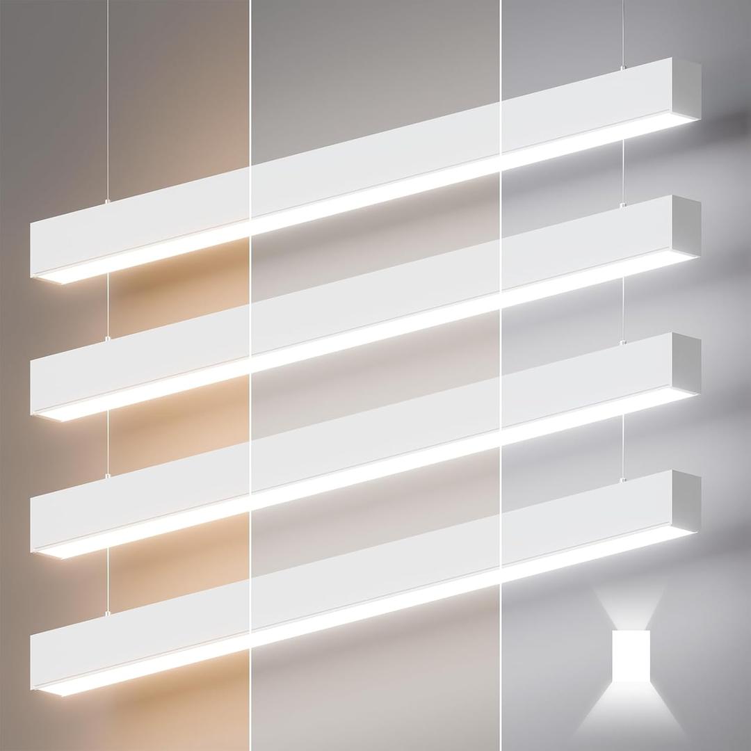 4FT LED Linear Lights 50/45/40/35/30W Up and Down Light, 3000/4000/5000K 4Pack Commercial Shop Lighting for Office Garage Basement Shop Dining Room bar, Dimmable 4 Architectural Fixture-Whtie, 4ft4 Pack