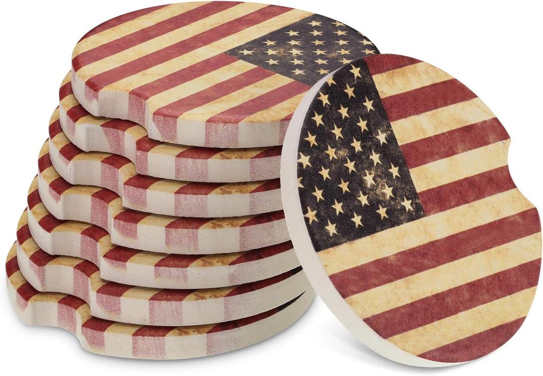Boao 8 Packs USA Flag Car Cup Coasters Ceramic Car Coasters 2.56 Inch Stone Cupholder Absorbent Coaster Set for Drinks Cup(Red)