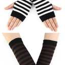Urieo 2 Pairs Winter Arm Warmer Knit Long Fingerless Gloves Knitted Elbow Length Wrist Warmers with Thumb Hole for Women (Black)