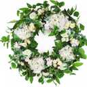 24 Inch Spring Summer Wreaths for Front Door, Spring Wreath,Summer Door Wreaths Outside,Large Floral Flowers Wreath with White Hydrangea for All Seasons Indoor Outdoor Home Decor
