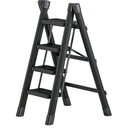 4 Step Folding Portable Step Ladder with Anti-Slip Wide Pedal Aluminum Stepladder Lightweight Step Stool for Office, Household, Library 300lbs - Black