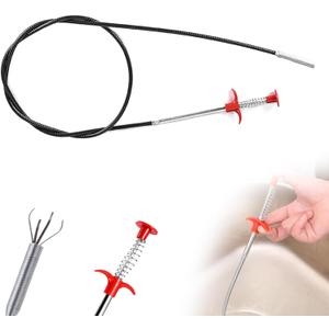 Spring Pipe Dredging Tools Drain Snake, 2025 New Drain Snake Hair Drain Clog Remover Tool, Flexible Grabber Claw Pick Up Reacher Tool with 4 Claws, Sink Drain Cleaner for Litter Pick (23.6in)