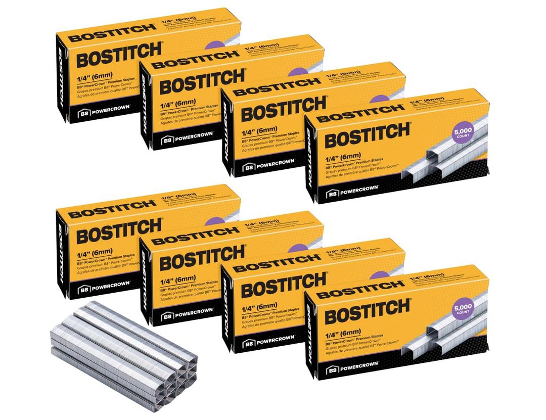 Bostitch Office B8 Power Crown 0.25 Inch Staples, Pack of 40,000 Staples, (STCRP21151/4-8), Silver