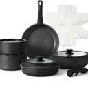 CAROTE 17pcs Pots and Pans Set Detachable Handle, Nonstick Cookware Set with Removable Handle,RV Kitchen Set, Oven Use, Camping Use, Midnight Black Granite