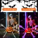 Set of 4 Pumpkin Skeleton Bones Arms and Legs with 8 Light Modes Realistic Halloween Movable Posable Bendable Skeleton Hands Joints Spooky Scary Horror Decoration Outdoor for Porch Yard 2 Arms 2 Legs