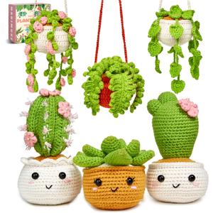 MAGIMUSE Crochet Kit for Beginners, Crochet Starter Kits, Amigurumi Craft Knitting Crocheting Kits with Step-by-Step Video Tutorials, 6 Pack Hanging Potted Plants Family (40%+ Yarn)