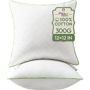 Ashler 12x12 Pillows Insert (Set of 2) - Throw Pillow Inserts with 100% Cotton Cover - Premium Fluffy Pillow Forms Stuffing Bedding Inserts -Decorative White Couch Pillow