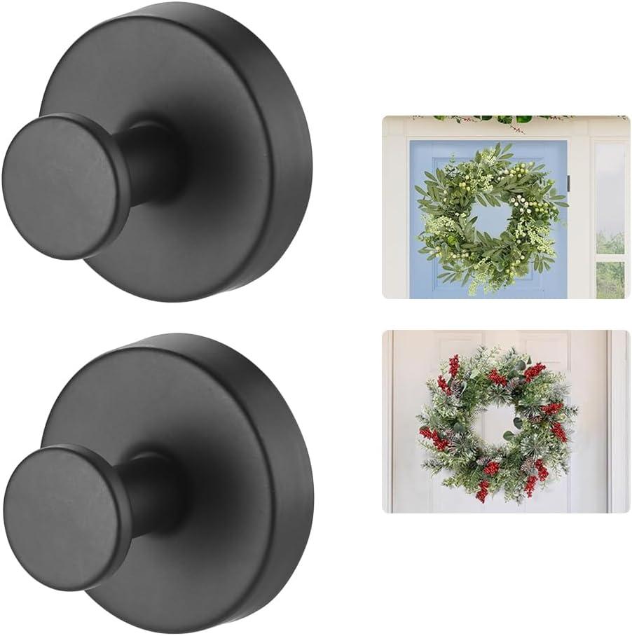 Suction Cup Wreath HangerSuction Cup Hooks Hanging 15 LbsWaterproof Suction Cup Wreath Holder for Windows, Shower, WreathsSmooth Doors (Black, 2)