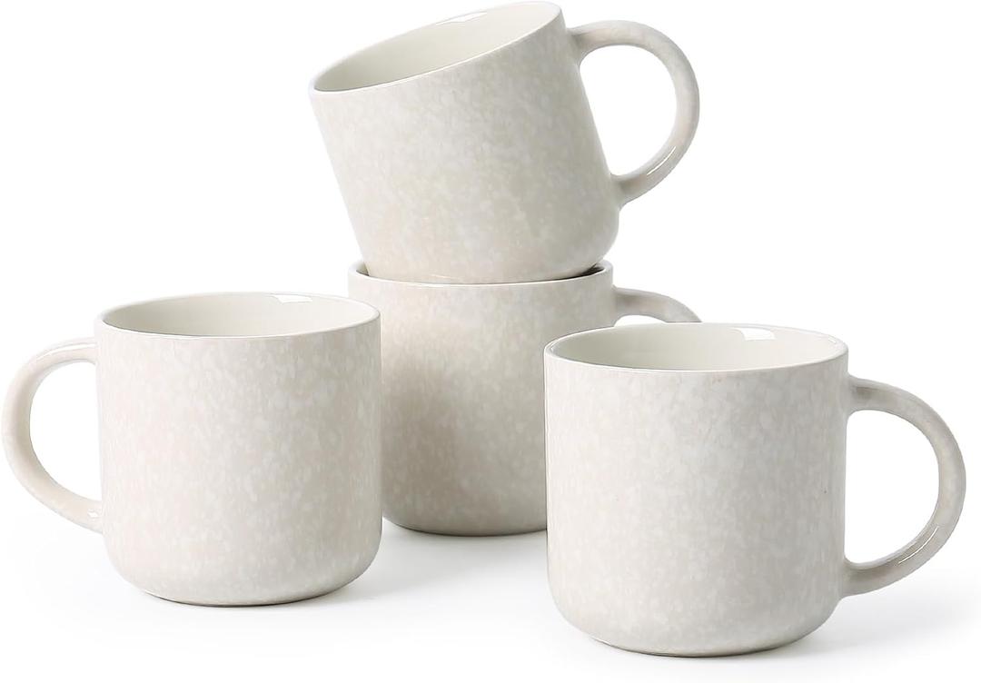 MONITO 12 OZ Coffee Mugs Set of 4, Modern Ceramic Coffee Mugs Set with handle for Tea/Latte/Cappuccino/Milk/Cocoa.White.