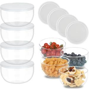 11oz Small Cute Glass Dessert Bowls/Cups with Lid, Glass Bowl for Dessert Snack Rice Side Dishes, Dip Bowl, Perfect for Dessert, Ice Cream, Fruit, Salad, Snack, Condiment, Trifle, Set of 4