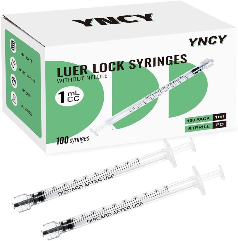 100 Pack 1ml Luer Lock Syringe without Needle, 1cc small syringes, Individually Sealed