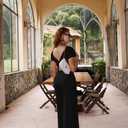 XXTAXN Women's Caual Fashion Crew Neck Short Sleeve Ruched Waist Backless Tie Wide Leg Long Pant One Piece Jumpsuit (Black, M)