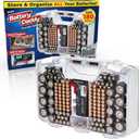 Battery Daddy Storage & Organizer Case with Tester, Stores & Protects Up to 180 Batteries, Double-Sided, Clear Locking Lid, Secure Latches & Portable Carrying Handle - White (Batteries Not Included)