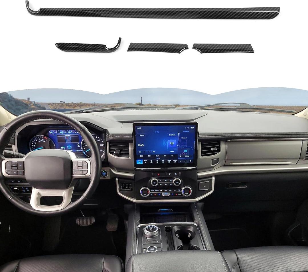 RT-TCZ Center Console Dashboard Strip Cover Trim Decoration Interior Accessories for Ford Expedition 2022 2023 2024,Black Carbon Fiber