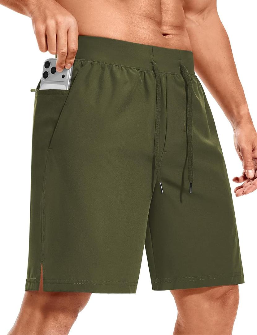 ASPO Men's Workout Shorts Quick Dry Athletic Running Short with Zipper Pockets Lightweight 7" for Gym Basketball (Green, L)