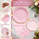 Pink Paper Plates and Napkins Party Supplies for 24 Guest, 168Pcs Pink Scalloped Mother's Day Party Plate with Gold Rim, Pink Disposable Plates Set for Girls Birthday Party Baby Shower Gender Reveal