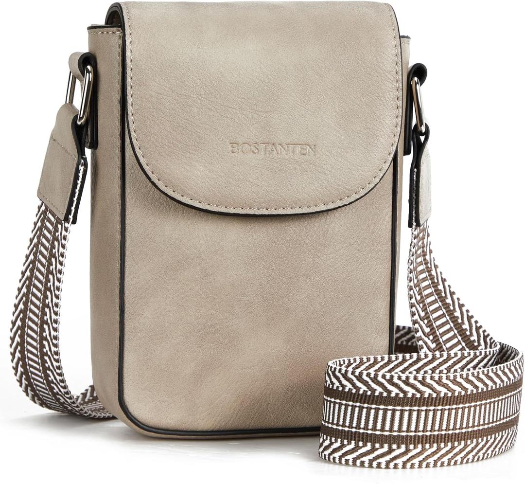 BOSTANTEN Small Crossbody Bags for Women Cell Phone Purse Leather Wallet Handbags with Card Slots (A5-retro Grey)