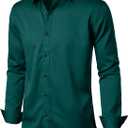 EMITOP Men's Stretch Wrinkle Free Dress Shirts Formal Wedding Prom Long Sleeve Button Down Shirt Emerald Green M