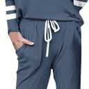 Womens 2 Piece Outfits Casual Color Block Lounge Set Crewneck Long Sleeve Tops and Pants Tracksuit for Airport Travel
,XL