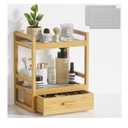 Bamboo Bathroom Organizer Countertop, Large 2 Tier Vanity Perfume Organizer with Drawer for Skincare Makeup, Counter Storage with Stone Drying Mat for Coffee bar Macha Station Kitchen