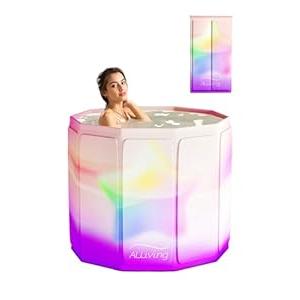 ALLIVING Portable Bathtub Adult Ice Bath Tub - Collapsible Folding Foldable Bathtub for Adult Shower Bathroom Hot SPA Soaking Cold Plunge Tub Deep Freestanding Bathtub Indoor Outdoor Purple