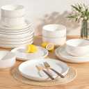 Plates and Bowls Sets, Dinnerware Sets for 4, 12 Pieces Scratch Resistant Dishware Dishes Set, Ceramic Kitchen Dinner Set, Porcelain & Microwave and Dishwasher Safe, Cream White