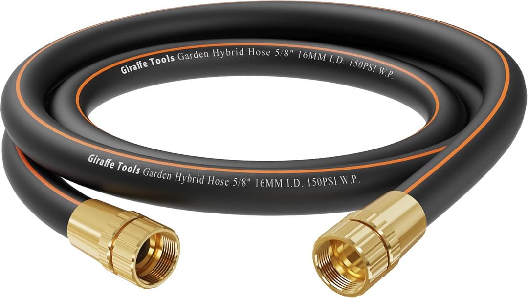 Giraffe Tools Leader Hose 6ft x 5/8", Short Water Hose Heavy Duty for Hose Reel, Lightweight, Flexible with Double Female Fittings (Black)