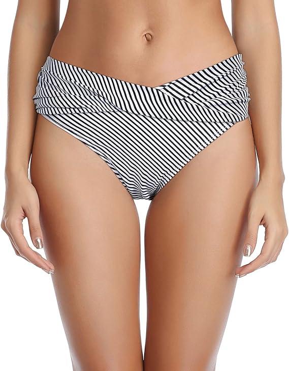 Tempt Me Women Twist Bikini Bottom Moderate High Cut Bathing Suit Bottoms Ruched Swimsuit Bottom (XX-Small)