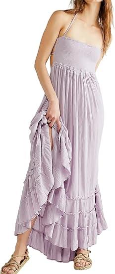 R.Vivimos Womens Summer Boho Sexy Backless Long Dresses (Small, Lavender)