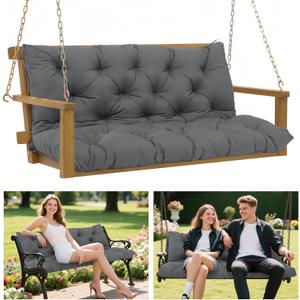 Porch Swing Cushions 60x40 Inch, 5" Extra Thick Waterproof Outdoor Swing Seat Cushion with Backrest & 8 Non-Slip Ties PP Cotton + Memory Foam Fill, Fade-Resistant 3-Seater Replacement for Patio Bench