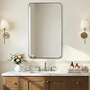 ANDY STAR Brushed Champagne Bronze Mirrors for Bathroom Sink, 24x40 Inch Bathroom Vanity Mirror with Rectangular Metal Frame-Modern Clean Design with Superior Stainless Steel Frame