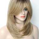 Beth Dutton Medium Length Layered Wig with Bangs - Synthetic Strawberry Blonde Wig for White Women (Sandy Blonde)