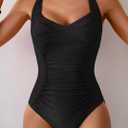 B2prity One Piece Swimsuit for Women Tummy Control Bathing Suits Ruched Slimming Swim Suit Push Up Tie Back Swimwear (Blue, XXL)