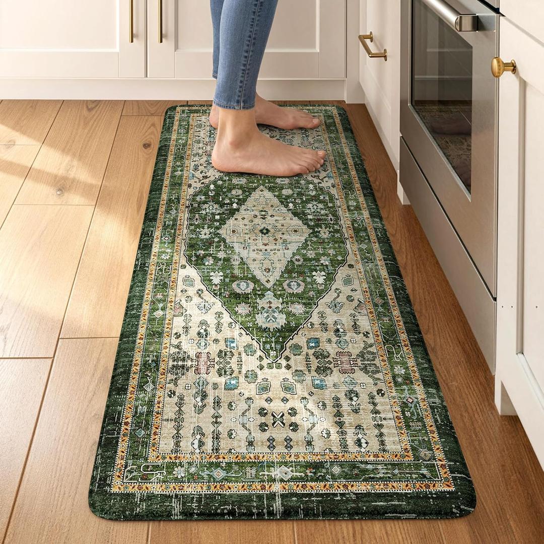 Collive Anti Fatigue Mats for Kitchen Floor, Comfort Non Slip Kitchen Floor Mats Cushioned Standing Desk Mat for Office, Laundry, Sink, 17x47 Green Waterproof Kitchen Rugs