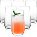 Drinking Glasses Set of 6, 16.4oz Highball Glasses, Crystal Clear Tall Water Glasses, Glass Cups for Cocktail, Juice, Iced Tea, Mojito and Smoothies, Clear Glassware Set, Gifts