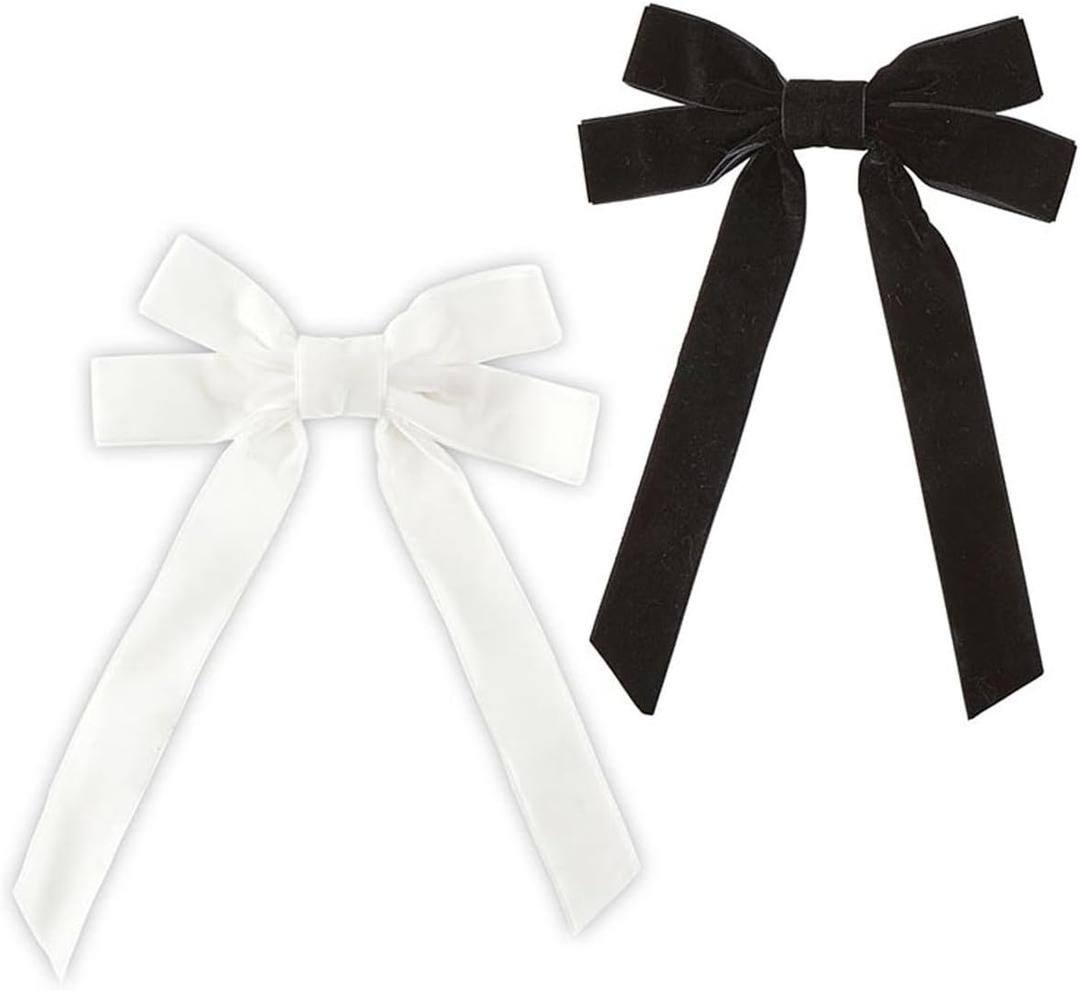 Bella Fashion Hair Bow Alligator Clip Styling Accessory, Standard Velvet Black and White - PACK OF 2