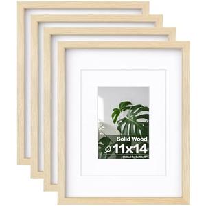 Egofine 11x14 Picture Frames Set of 5, Made of Solid Wood Covered by Plexiglass 5x7 and 8x10 with Mat or 11x14 without Mat, for Table Top Display and Wall Mounting Photo Frame Oak Wood